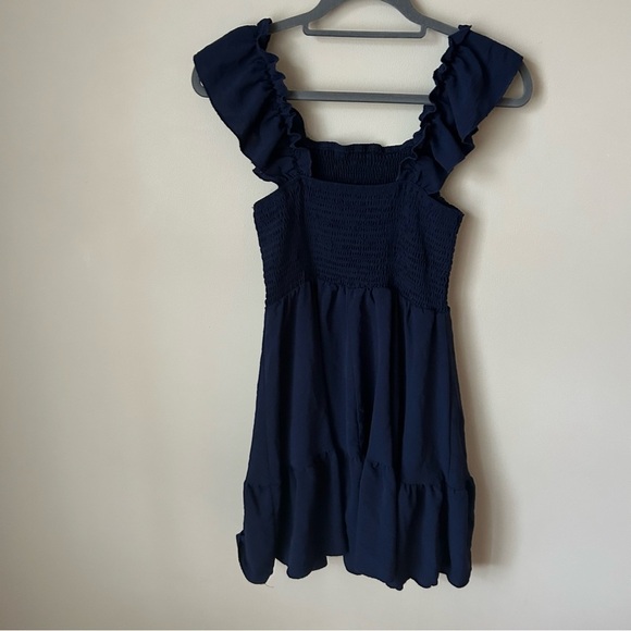 SHEIN Navy Blue Flutter Sleeve Tiered Ruffle Mini Dress Women’s Size Small - Picture 7 of 8